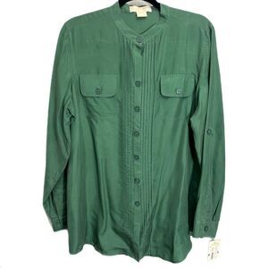 NWT Michael Michael Kors Women’s Large Solid Green Silk Long Sleeve Button Down
